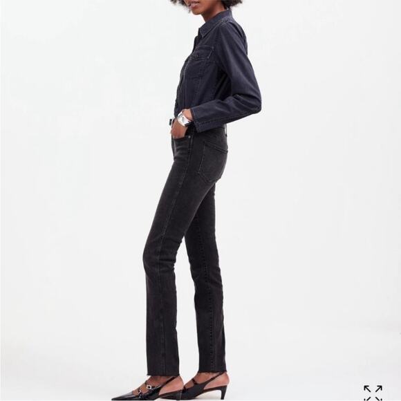 Madewell Faded Black Mid-Rise Stovepipe Raw Hem Slim Straight Leg Jeans 26 NR514 - Picture 13 of 13